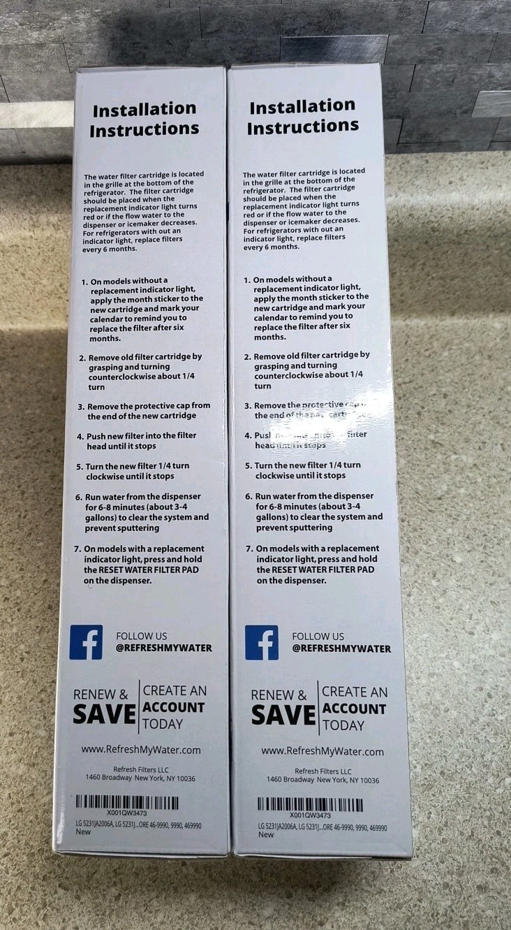 NEW ! Refresh R-9990 Replacement Refrigerator Water Filter 2-Pack,Factory Sealed