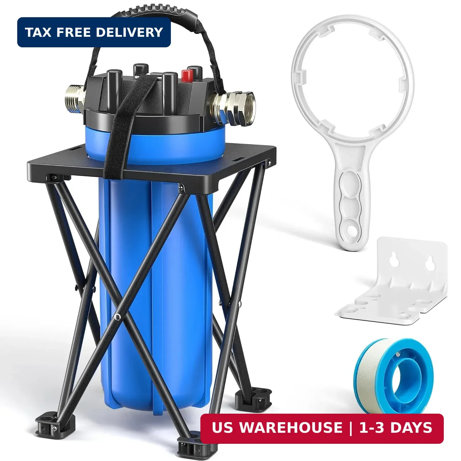 4-Layer RV Water Filter with Stand and 7,000 Gallons Capacity, 3/4″ GHT Metal Th