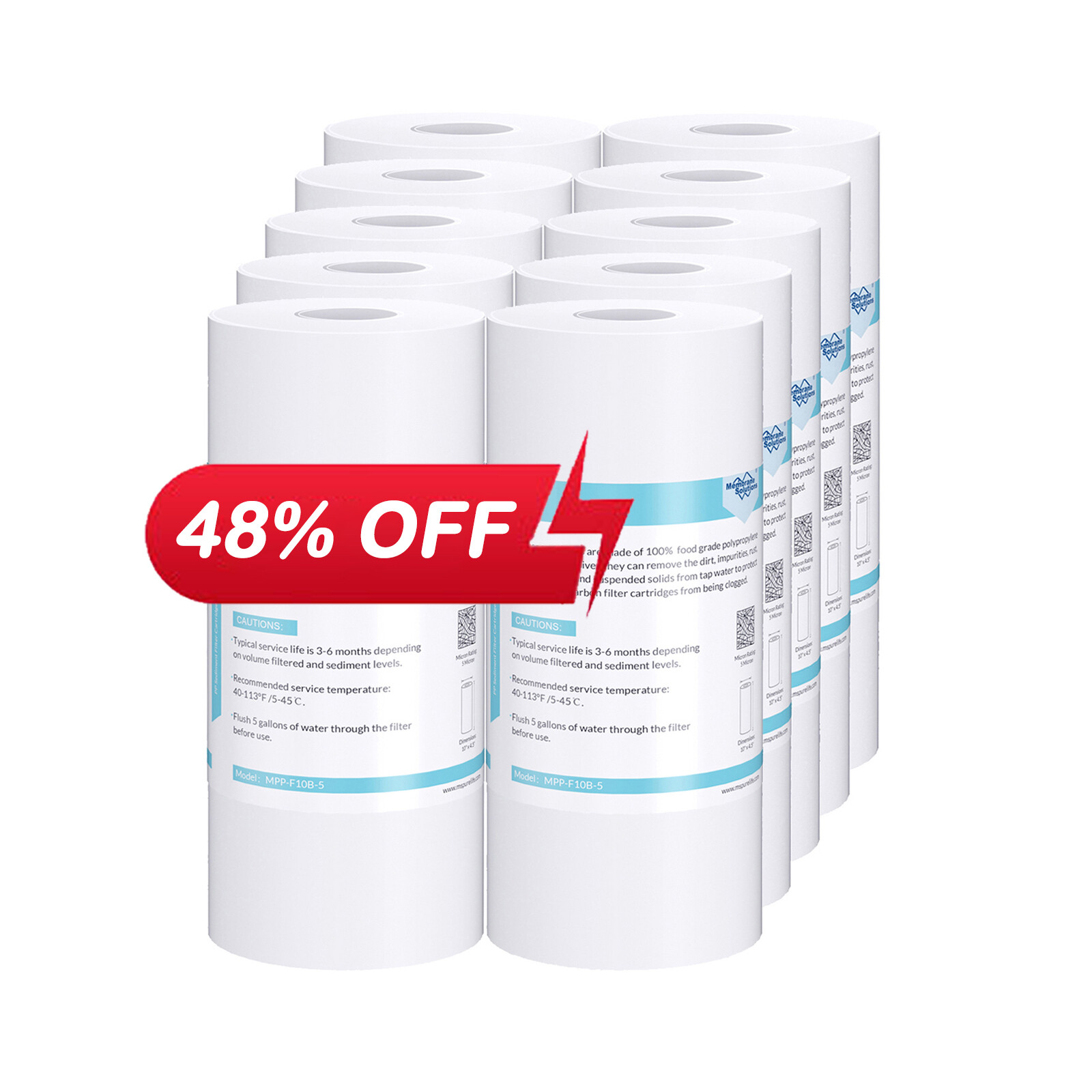 1-10 Pack 10″x4.5″ 5μm Sediment Water Filter Big Blue Whole House RO Replacement