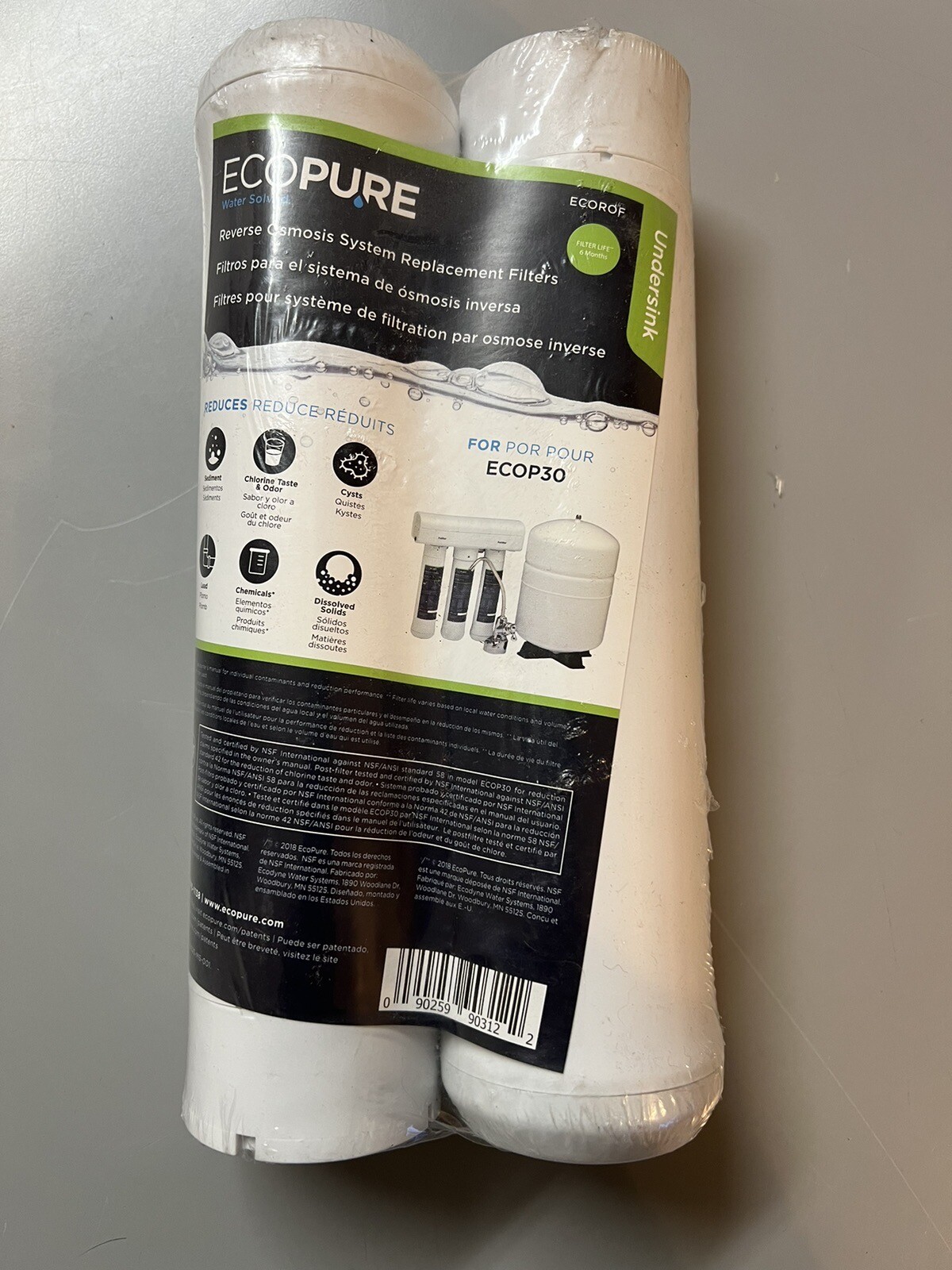 2 EcoPure ECOROF Reverse Osmosis System Replacement Filter Cartridge for ECOP30