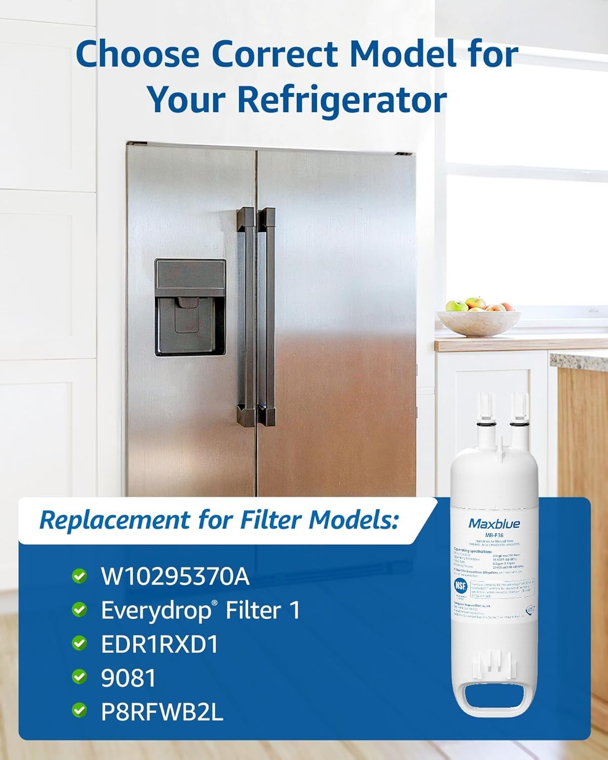 Maxblue Refrigerator Water Filter Replacement for Kenmore® 46-9081, (2)