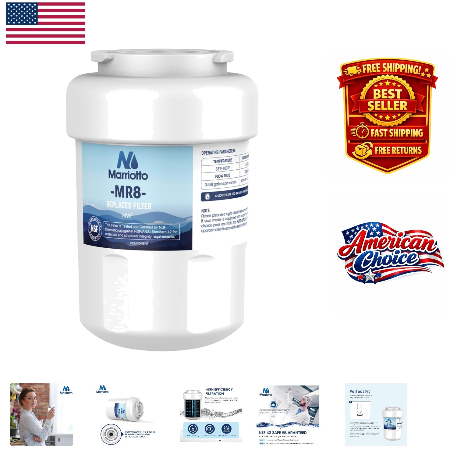 Enhanced Taste & Odor Water Filter for Refrigerators – 6 Lifespan, 1 Count