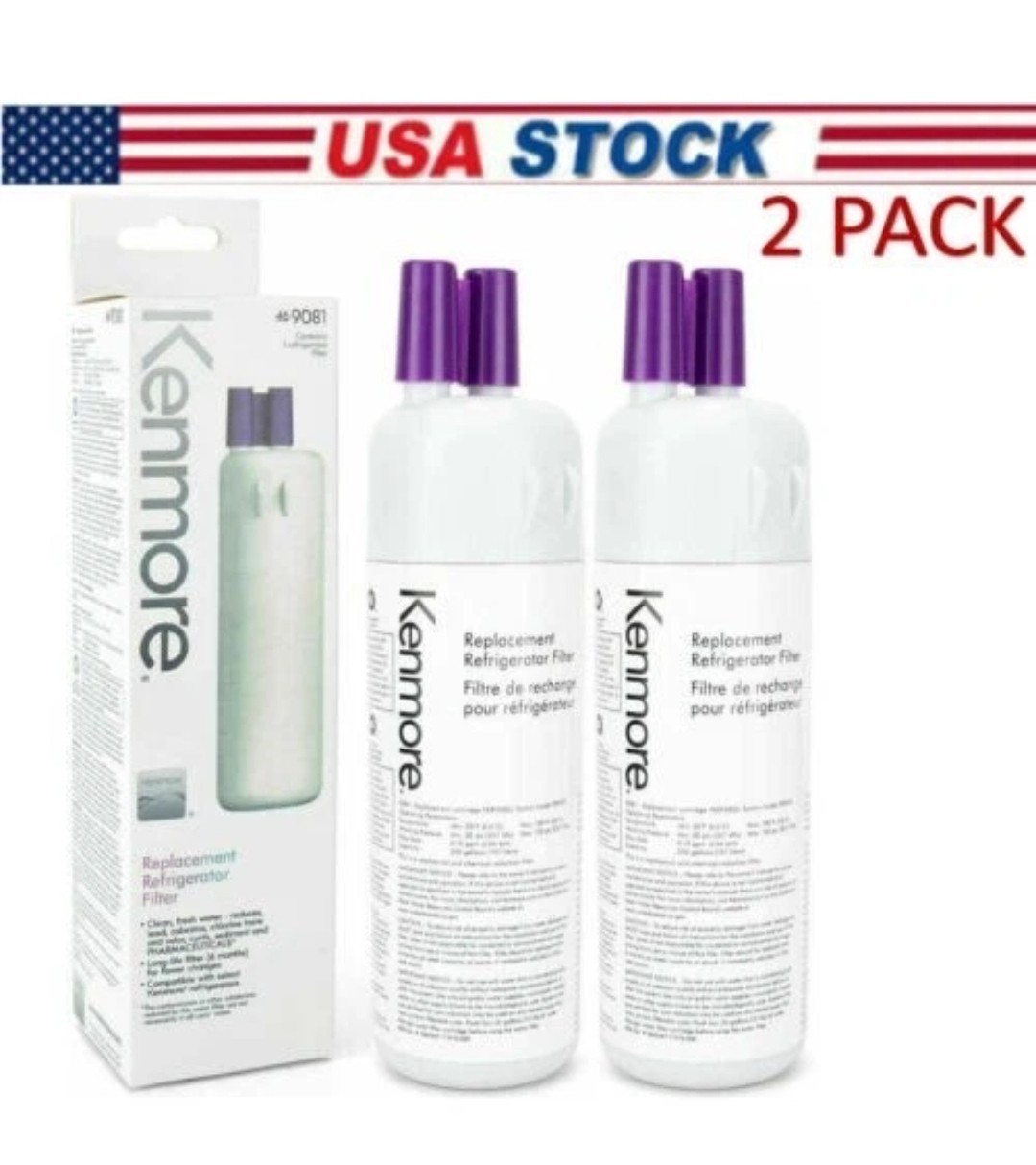 2 Pack 9081 Kenmore 469081 46-9930 Refrigerator &Water Filter New