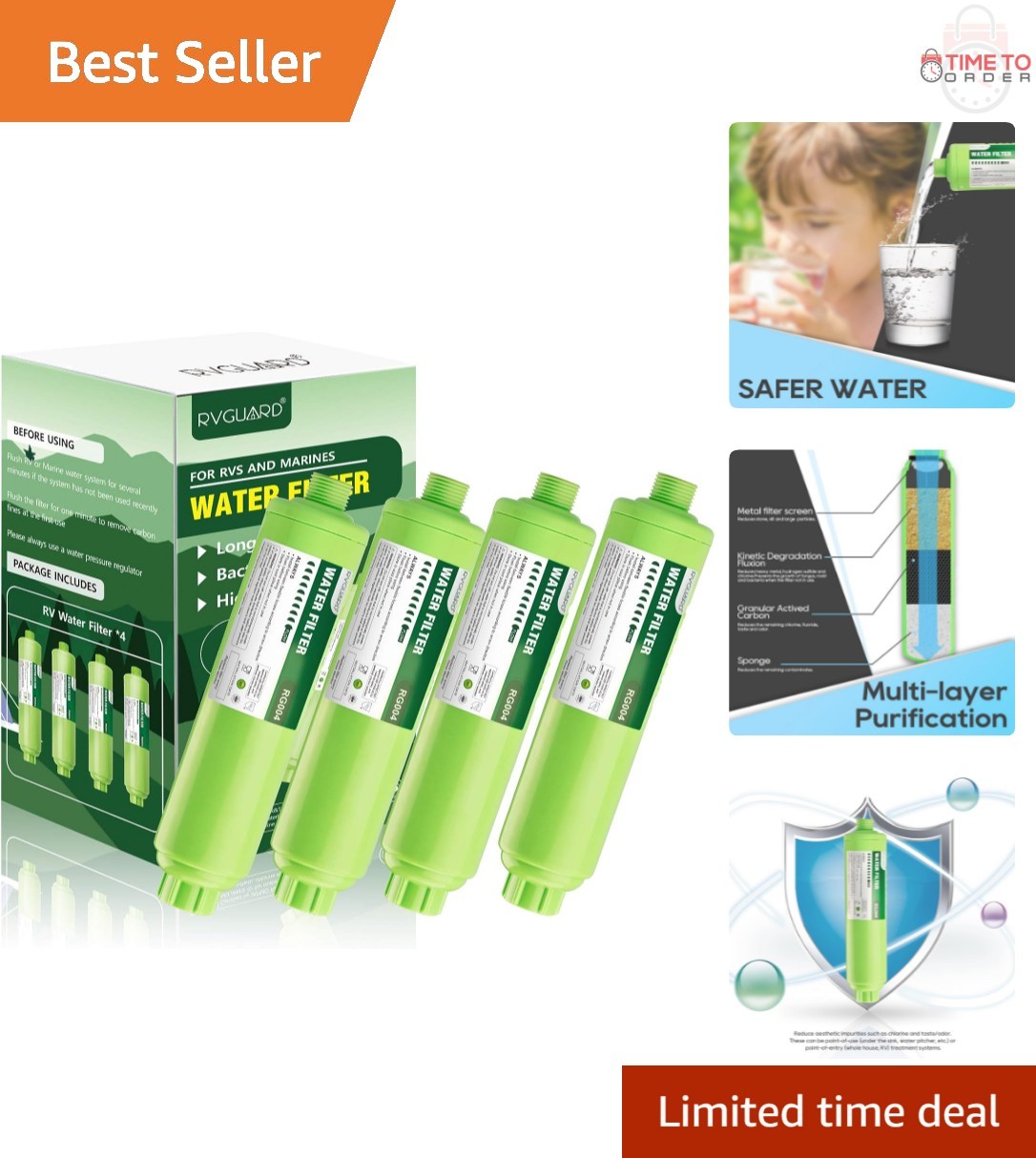 Inline RV Water Filter 4 Pack Carbon Fiber Reduces Odors Taste Rust Chlorine