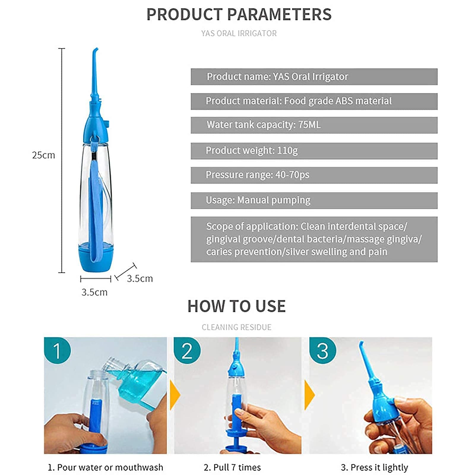Water Dental Flosser Non-Electric Portable 1 Count (Pack of 1), Blue