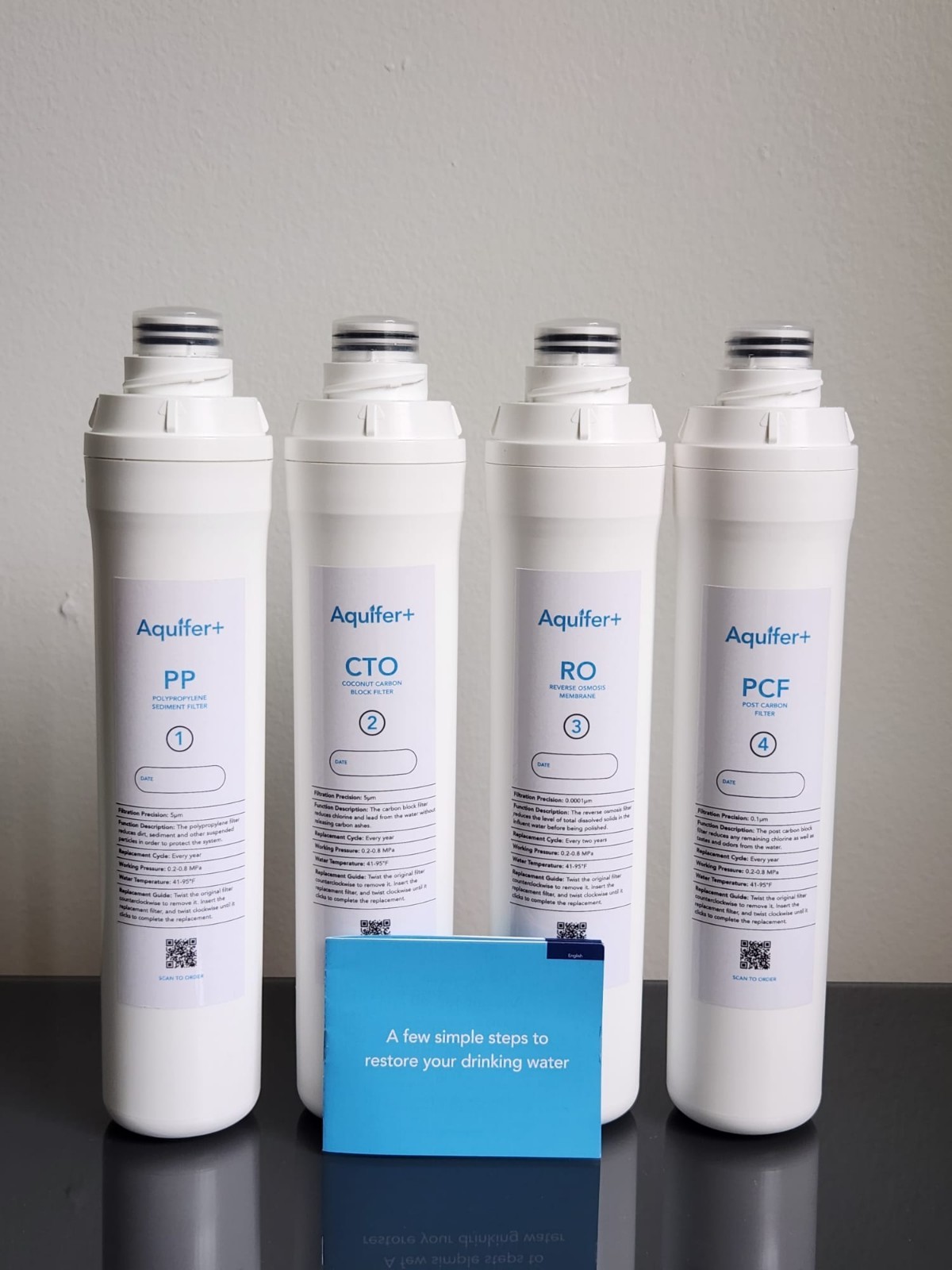 4-Pack Replacement Filters for Bluevua RO100ROPOT/UV, (1 PP, 1 CTO, 1 RO, 1 PCF)