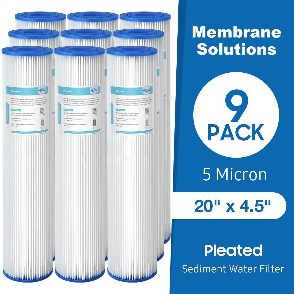 5 Micron 20″ x 4.5″ for Big Blue Washable Reusable Pleated Sediment Water Filter