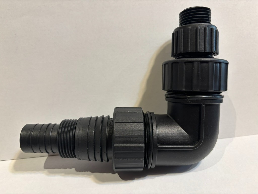 PVC 1.5″ Threaded Elbow, Multi-Adapters for 1″, 3/4″, two sizes barbed fittings