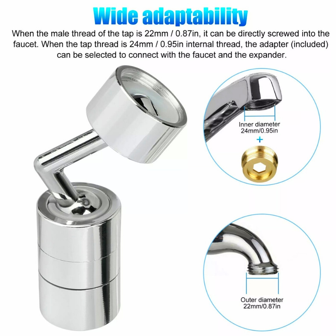 2 X 720º Splash Proof Shower Faucet Flexible Kitchen and Bathroom Nozzle Filter
