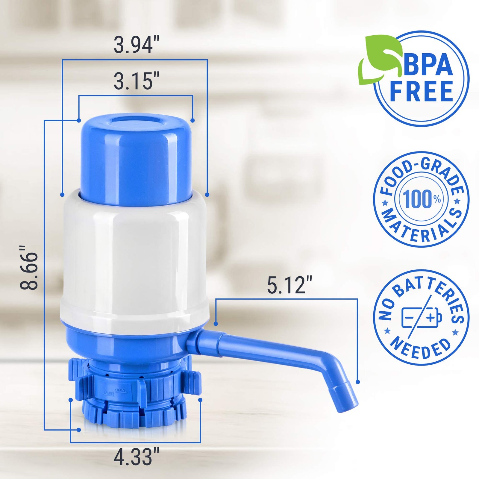 HotFrost Manual Water Pump for 5 Gallon Jug & Bottle – Non-Electric 5 Blue