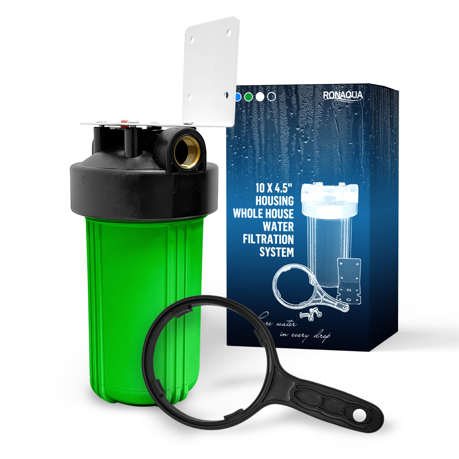 1 Green High Capacity 10 x 4.5” Whole House Filter Purifier System 1” Brass Port