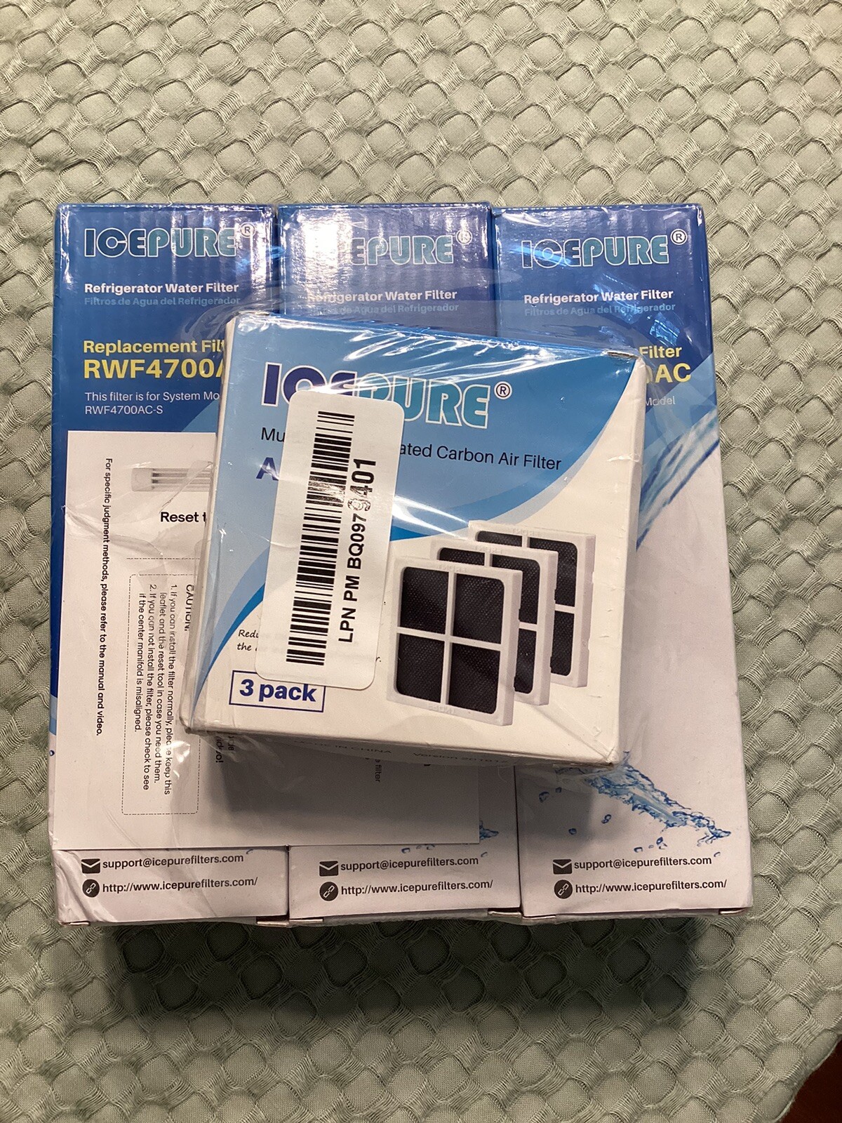 Ice Pure RWF4700AC Refrigerator Water Filter New 3 Pack , 3 Pack Carbon Filters