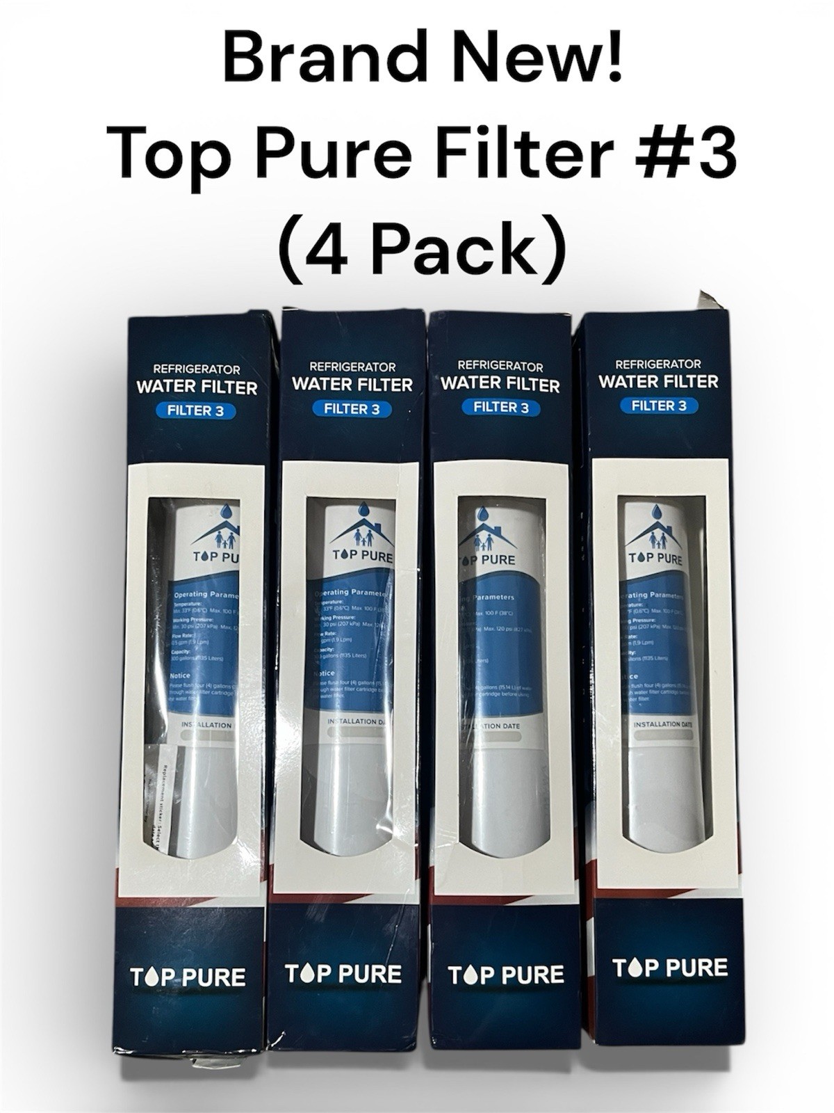 BRAND NEW GENUINE 4 Count Top Pure Refrigerator Filter 3 Replacement SEALED