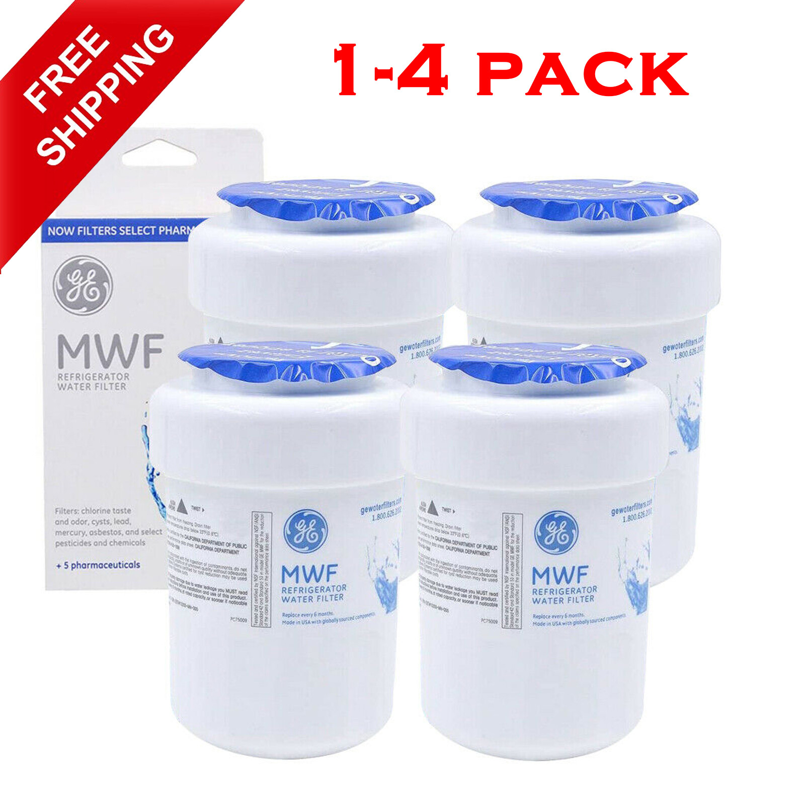 1/2/3/4Pack New Sealed GE MWF GWF 46-9991 MWFP Smartwater Fridge Water Filter