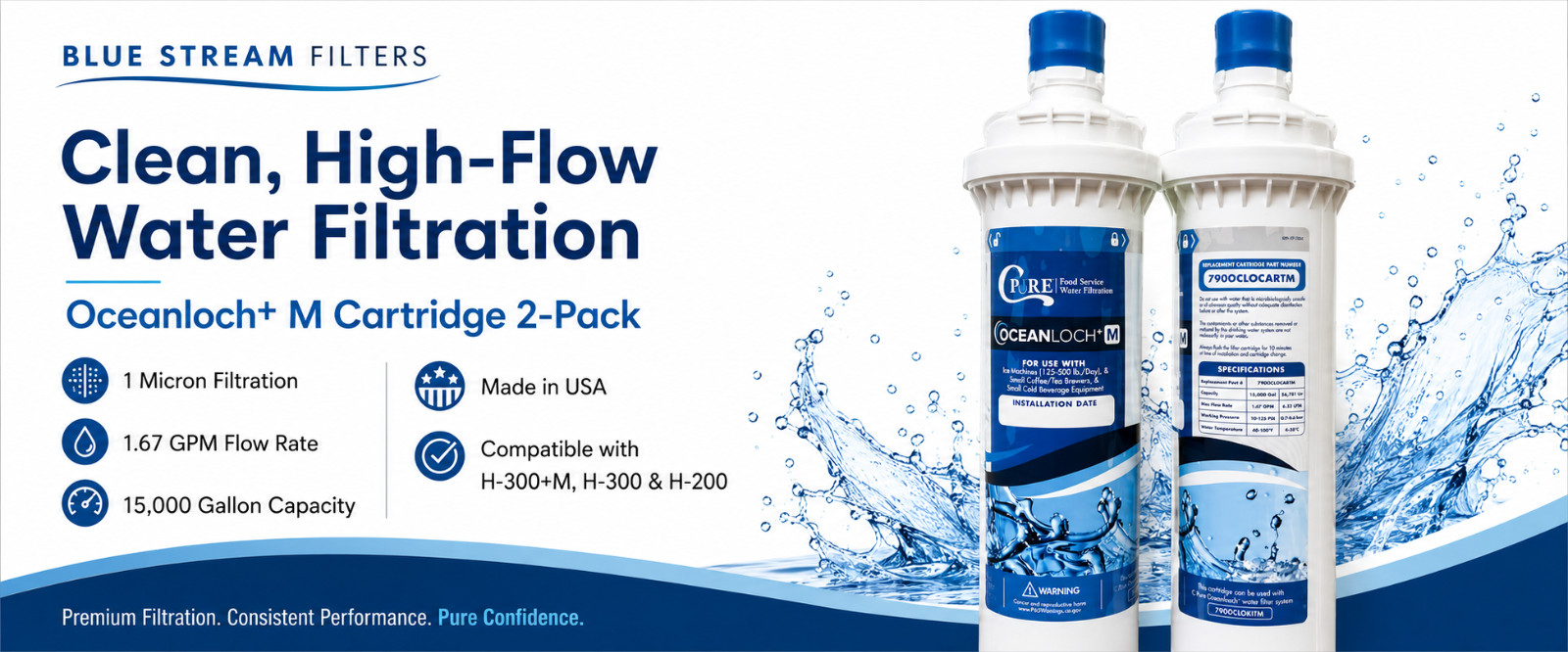 C Pure Oceanloch+ M Water Filter Cartridge 2 Pack 1 Micron 1.67 GPM Made in USA