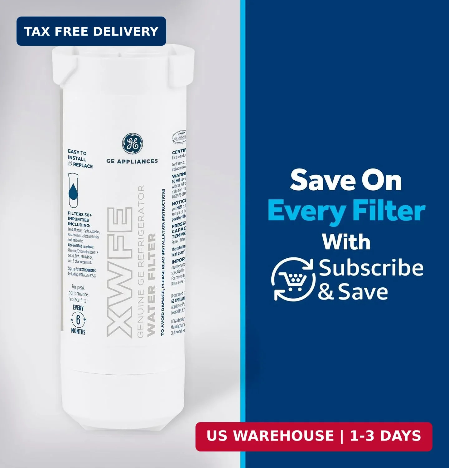 XWFE Refrigerator Water Filter, Genuine Replacement Filter, Certified to Redu