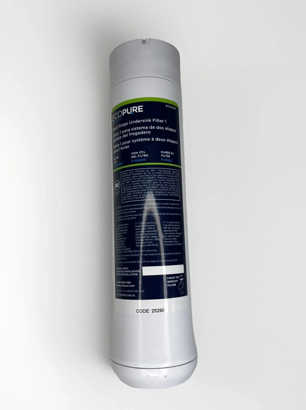 EcoPure ECODWF Dual Stage Undersink Water Filter 1 Open Packaging