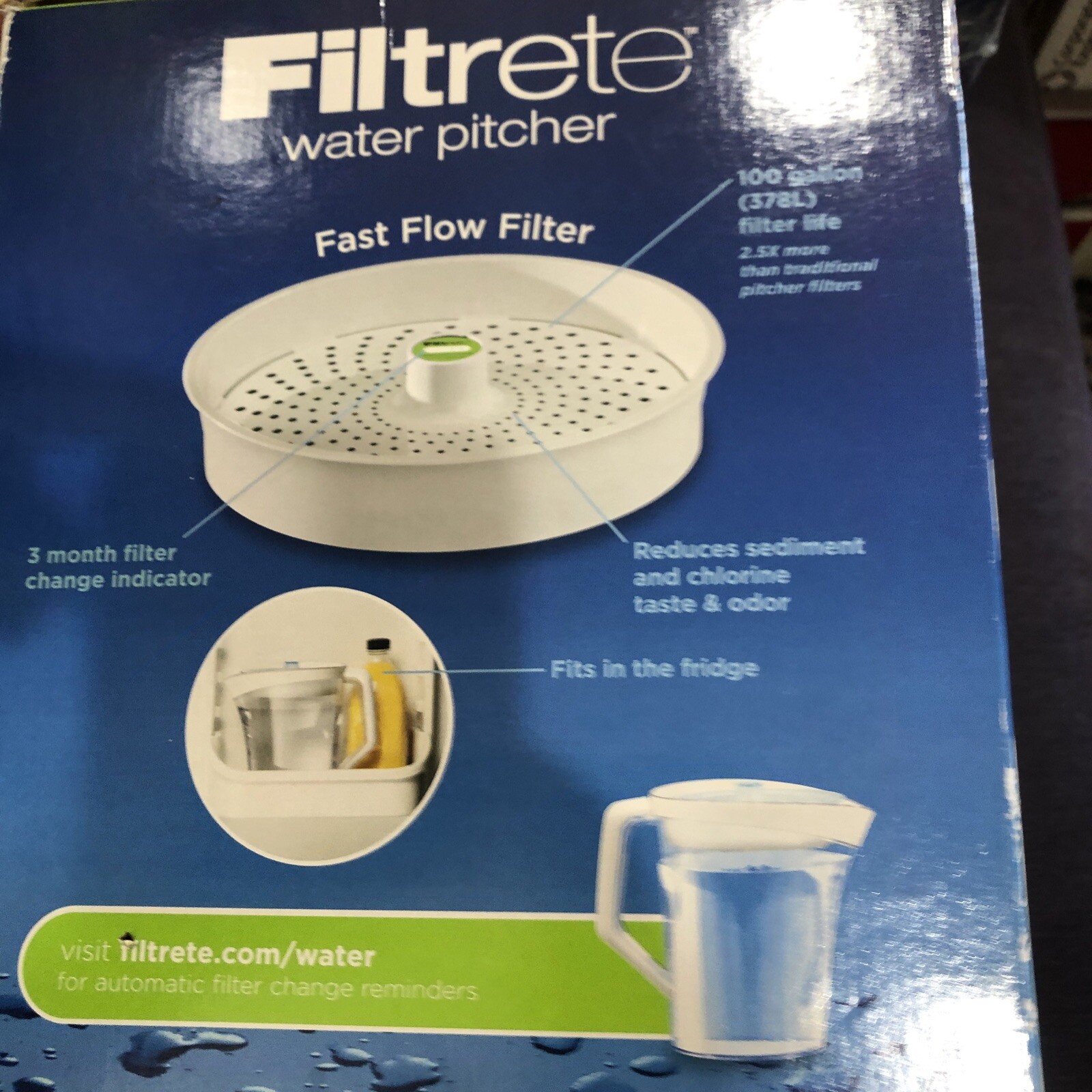 Filtrete Water Pitcher Fast Flow 100 Gallon Fliter Life 12 Cup