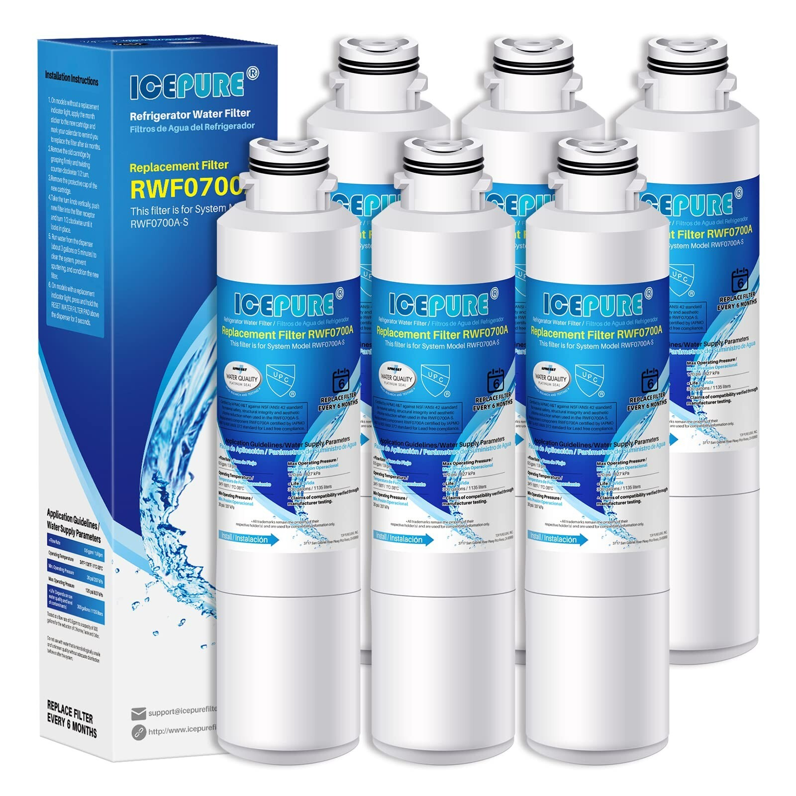 Fit For Samsung DA29-00020B DA2900020A HAF-CIN Refrigerator Water Filter 6 PACK