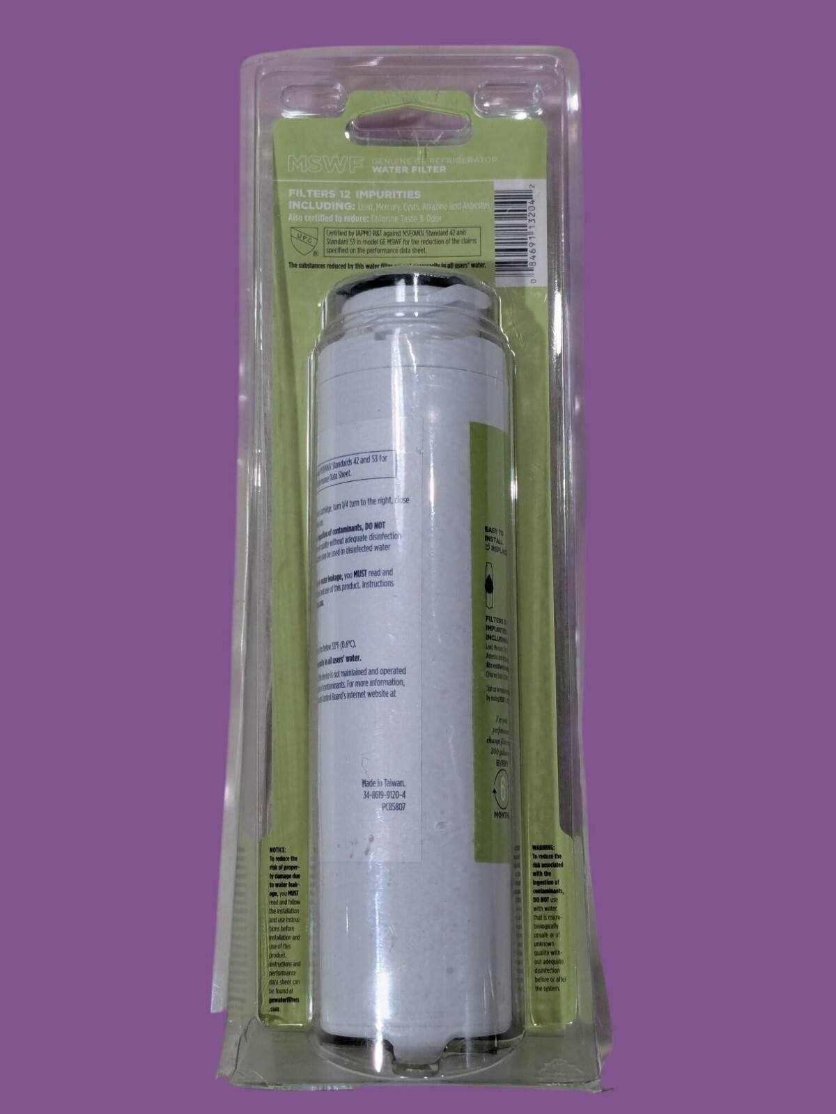 GE MSWF SmartWater Refrigerator Replacement Filter Removes 99% Lead & Impurities