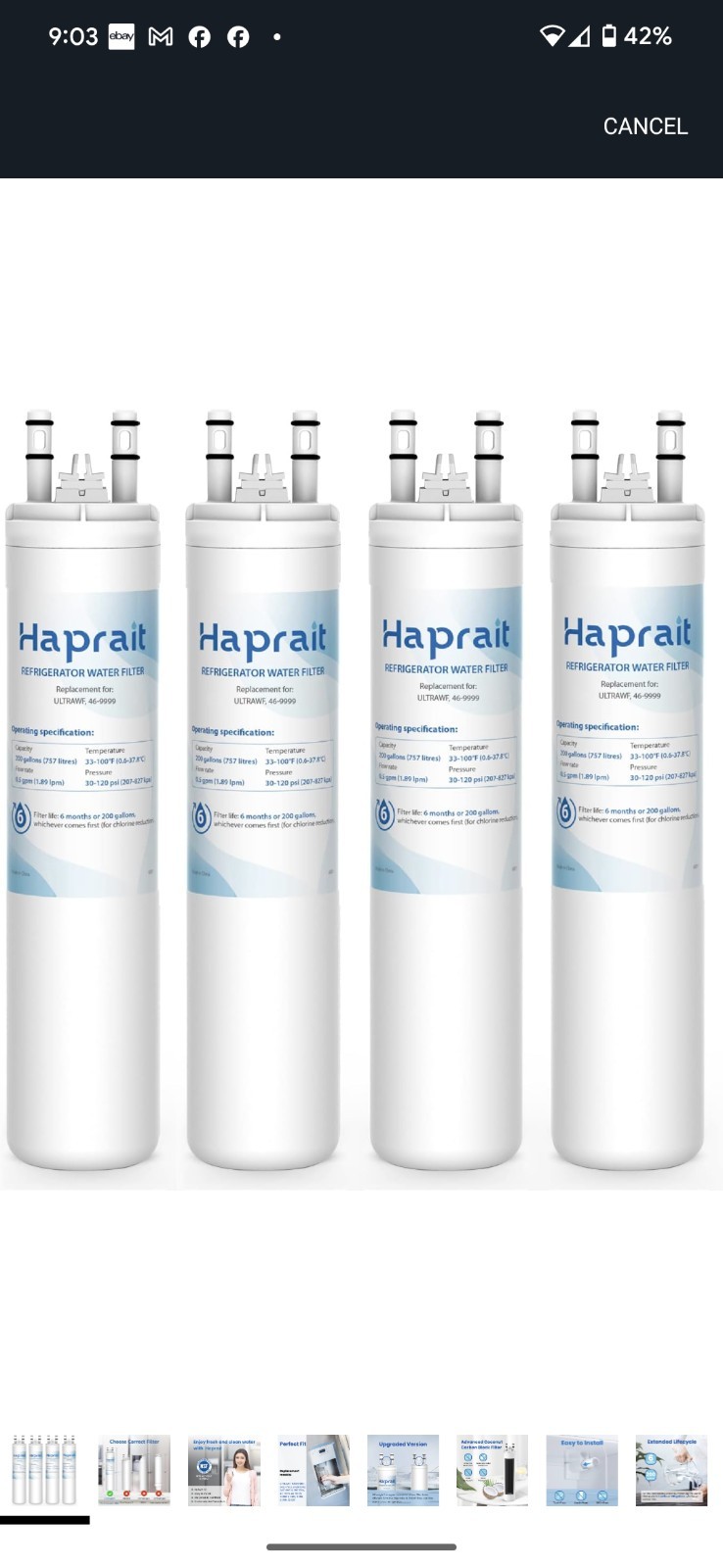 HP005 Replacement for Frigidaire ULTRAWF, Pure Source Ultra, Kenmore. 4 Count