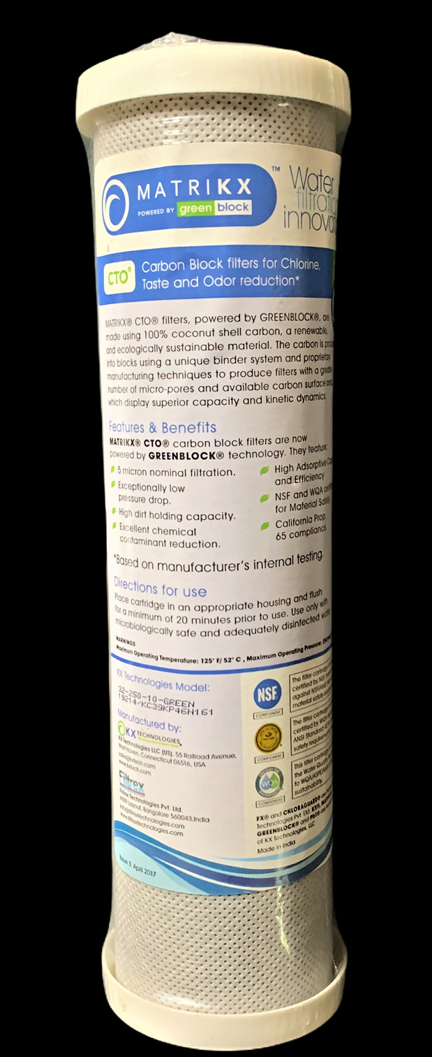 Matrikx GreenBlock 5 Micron Nominal Filtration, 32-250-10-Green Water Filter