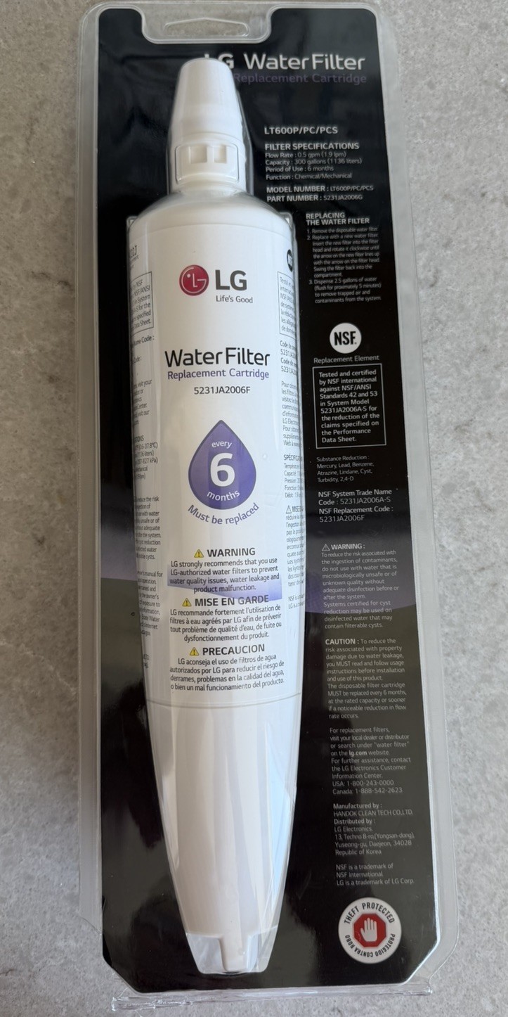LG Water Filter Replacement Cartridge LT600P/5231JA2006F 300 Gallons 6 Months