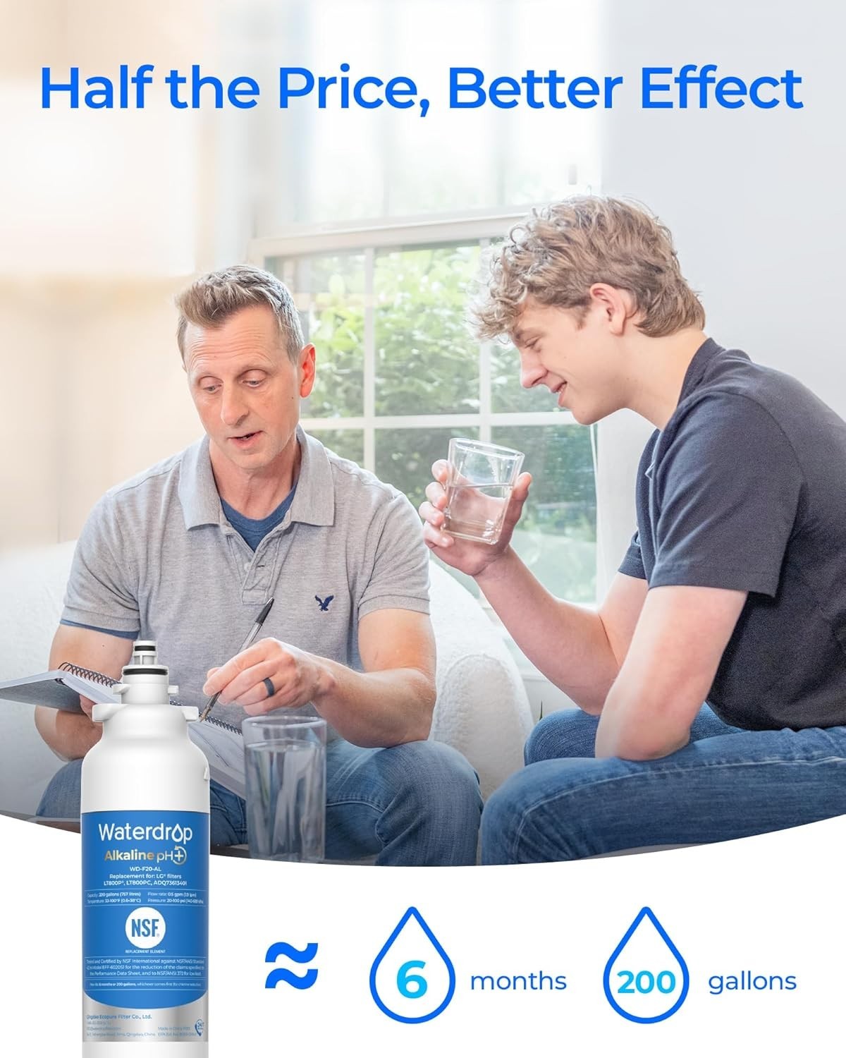 3 Pack LG® LT800P® ADQ73613401 Refrigerator Water Filter by Waterdrop