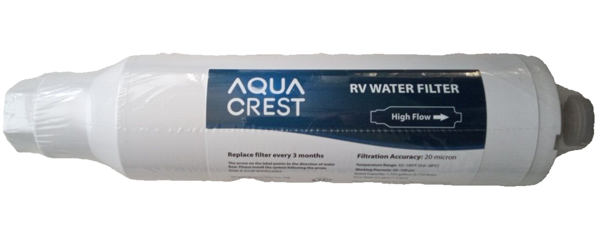 Aqua Crest RV Water Filter 20 Micron, Brand New Factory Sealed, White and Blue