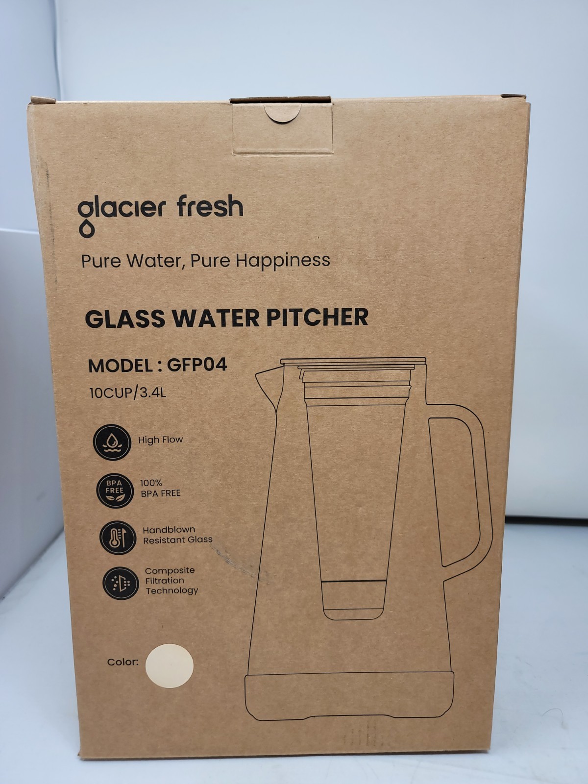GLACIER FRESH Glass Water Pitcher 10 Cup Model:GFP04 – New