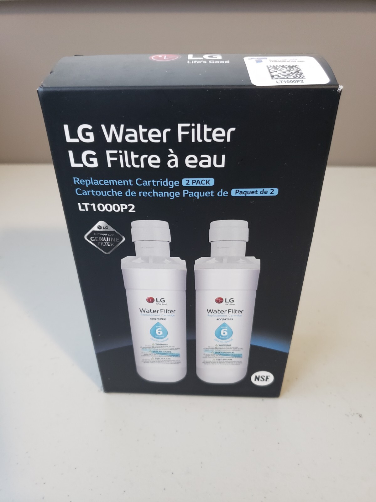 Genuine LG LT1000P2 2 Pack Refrigerator Replacement Cartridge Water Filter, New