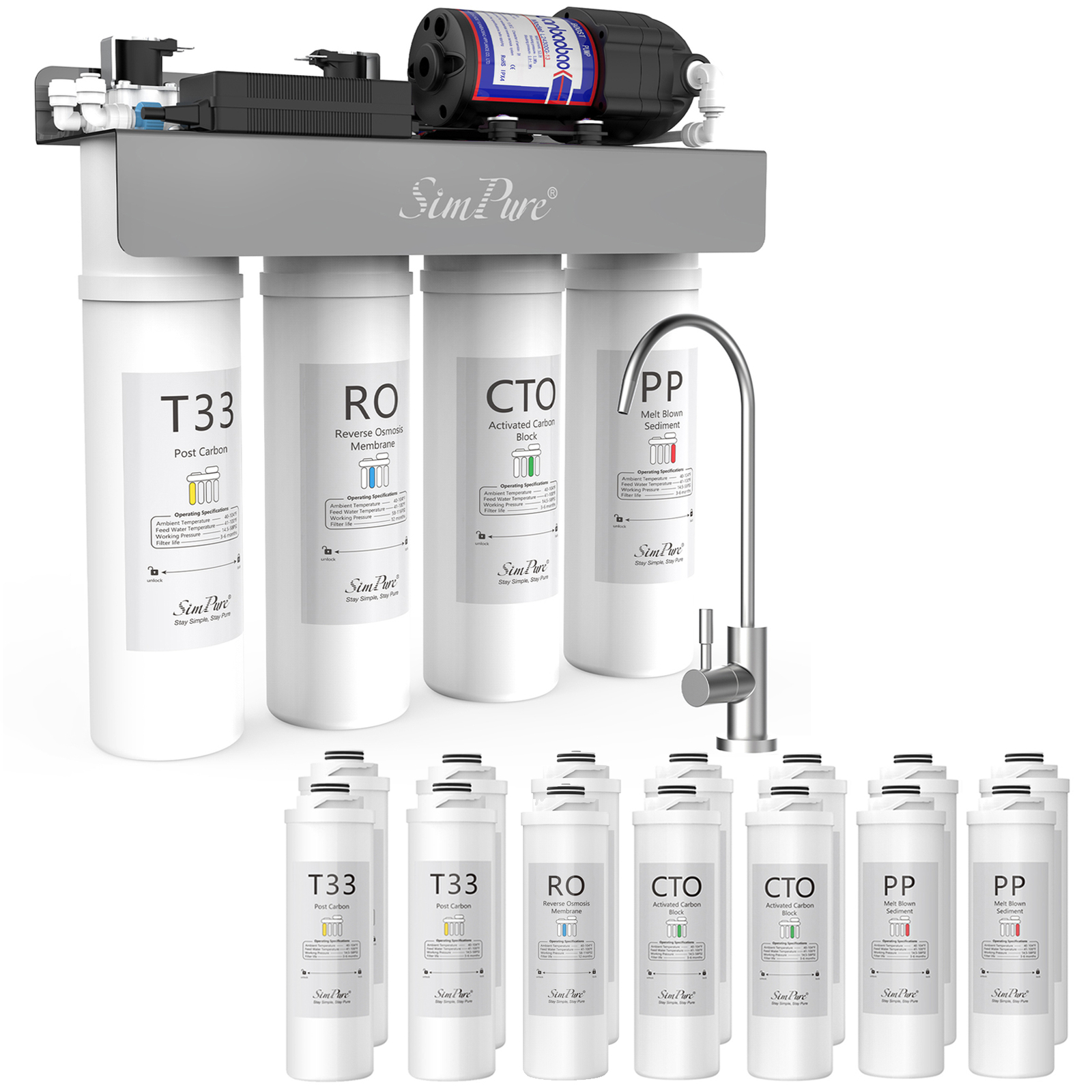 SimPure WP2-400 GPD UV Reverse Osmosis Tankless RO Water Filter System Purifier