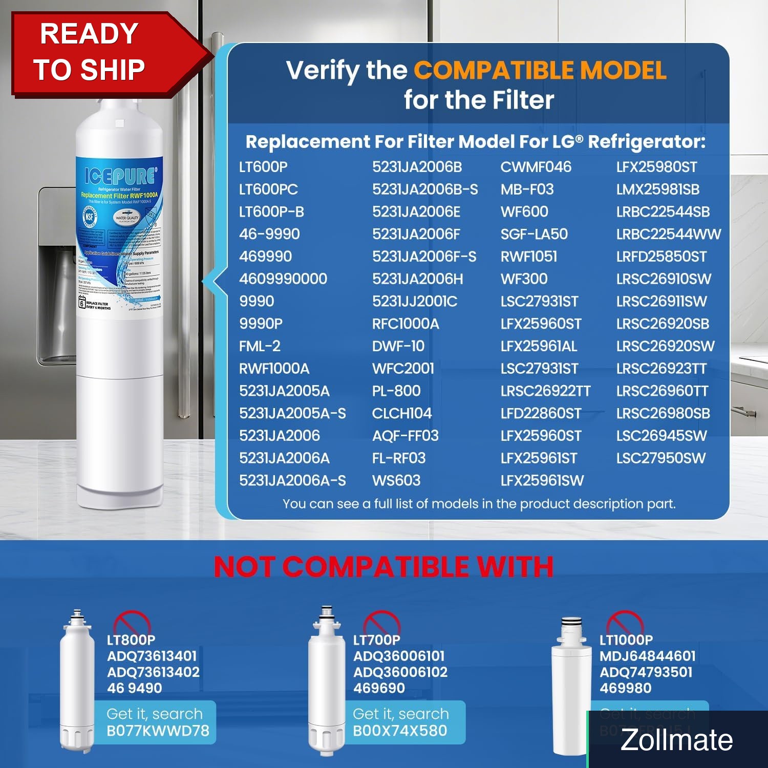 Refrigerator Water Filter Replacement 3-Pack LG LT600P Kenmore 46-9990
