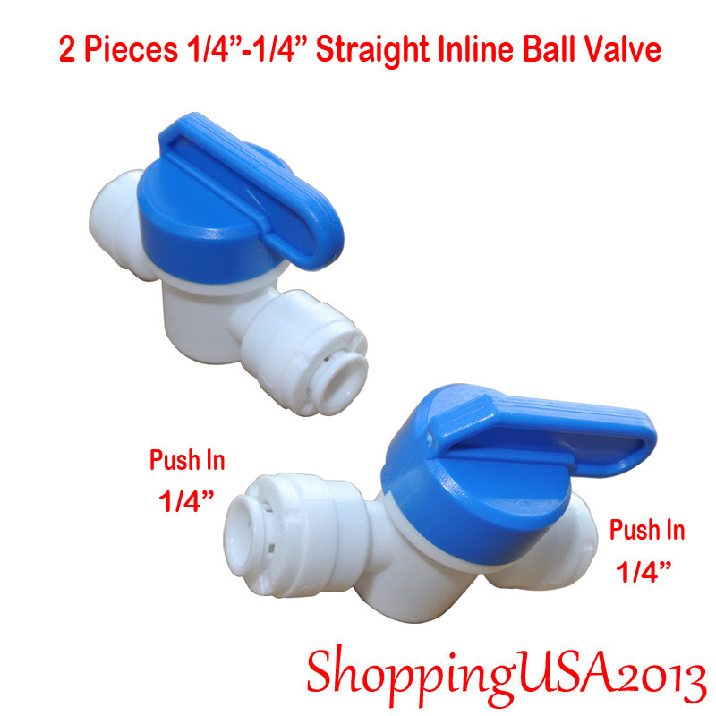 2 Pcs 1/4″-1/4 Inline Straight Ball Valve Push In Quick Connect RO Water Filter