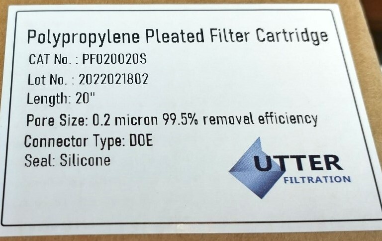 0.2 Micron Filter, Submicron Pleated Polypropylene, 2-1/2″ x 20″, PG002-20