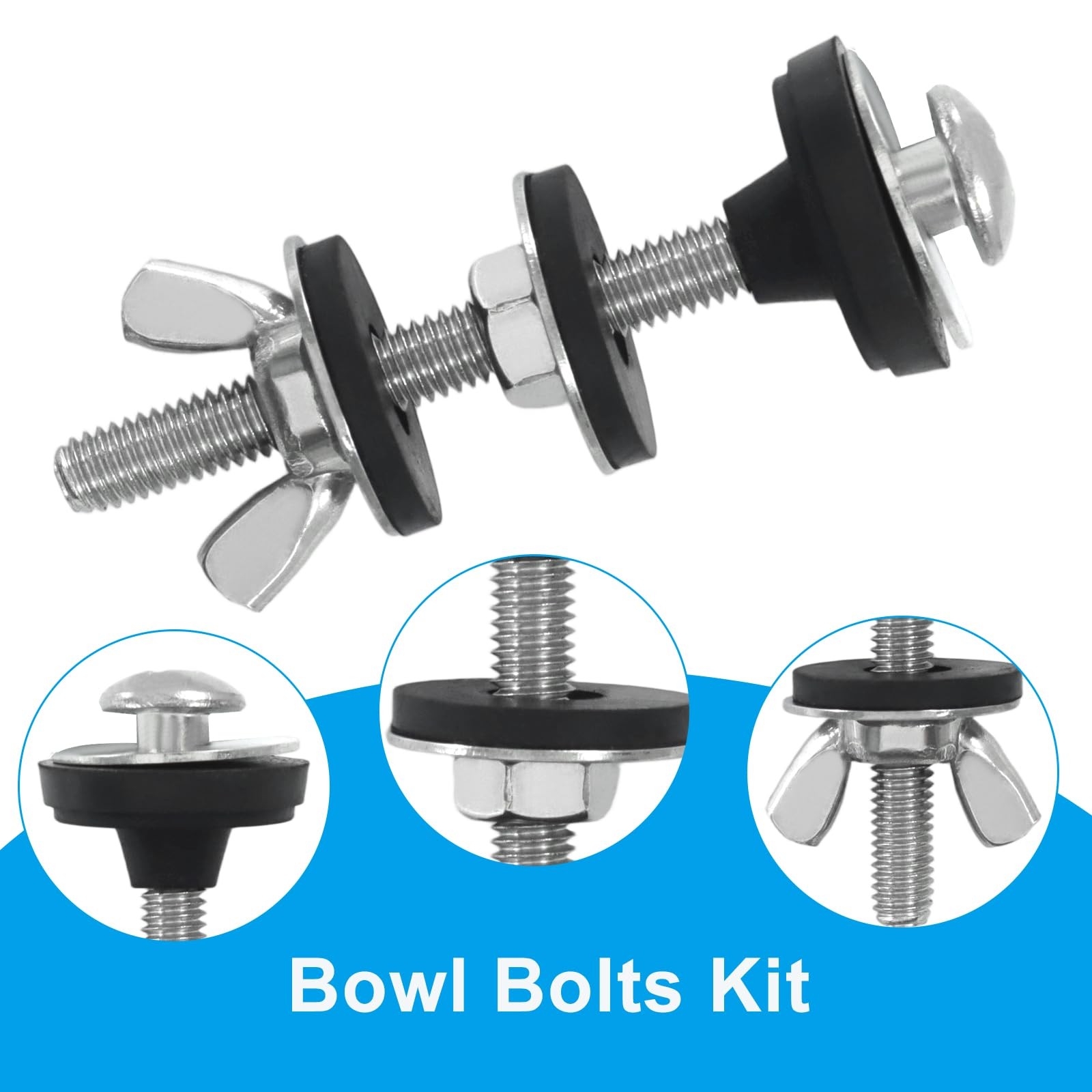 Universal Toilet Tank To Bowl Bolts Kit Stainless Steel Heavy Duty 4 PCS