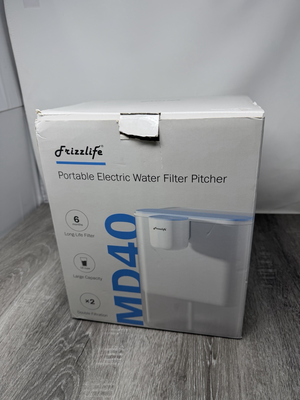 Frizzlife MD40 18-Cup Electric Water Filter Pitcher, 2-Stage Double, Chlorine
