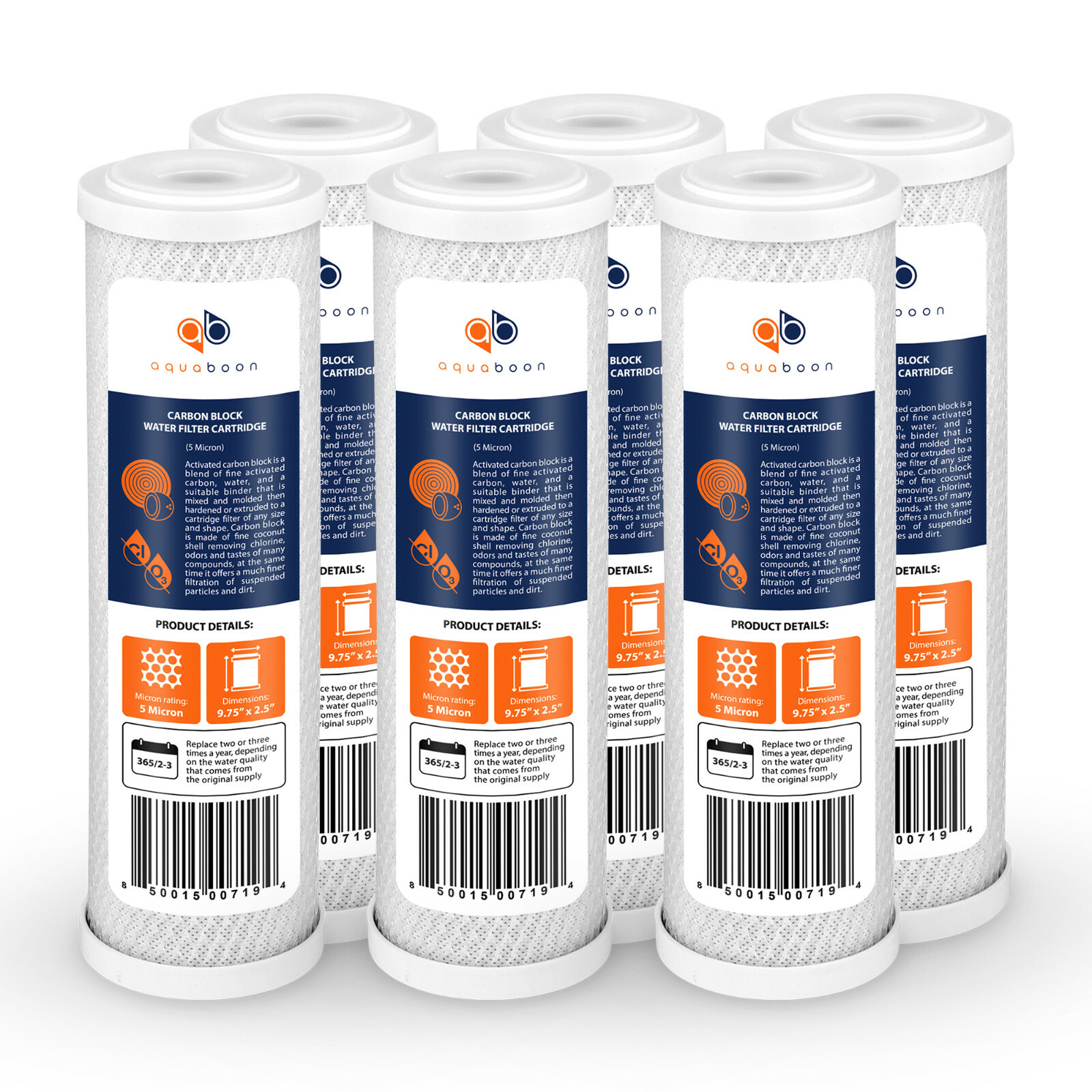 6-Pack of 5µm Carbon Block Coconut Shell Water Filter Cartridge 10″ by Aquaboon