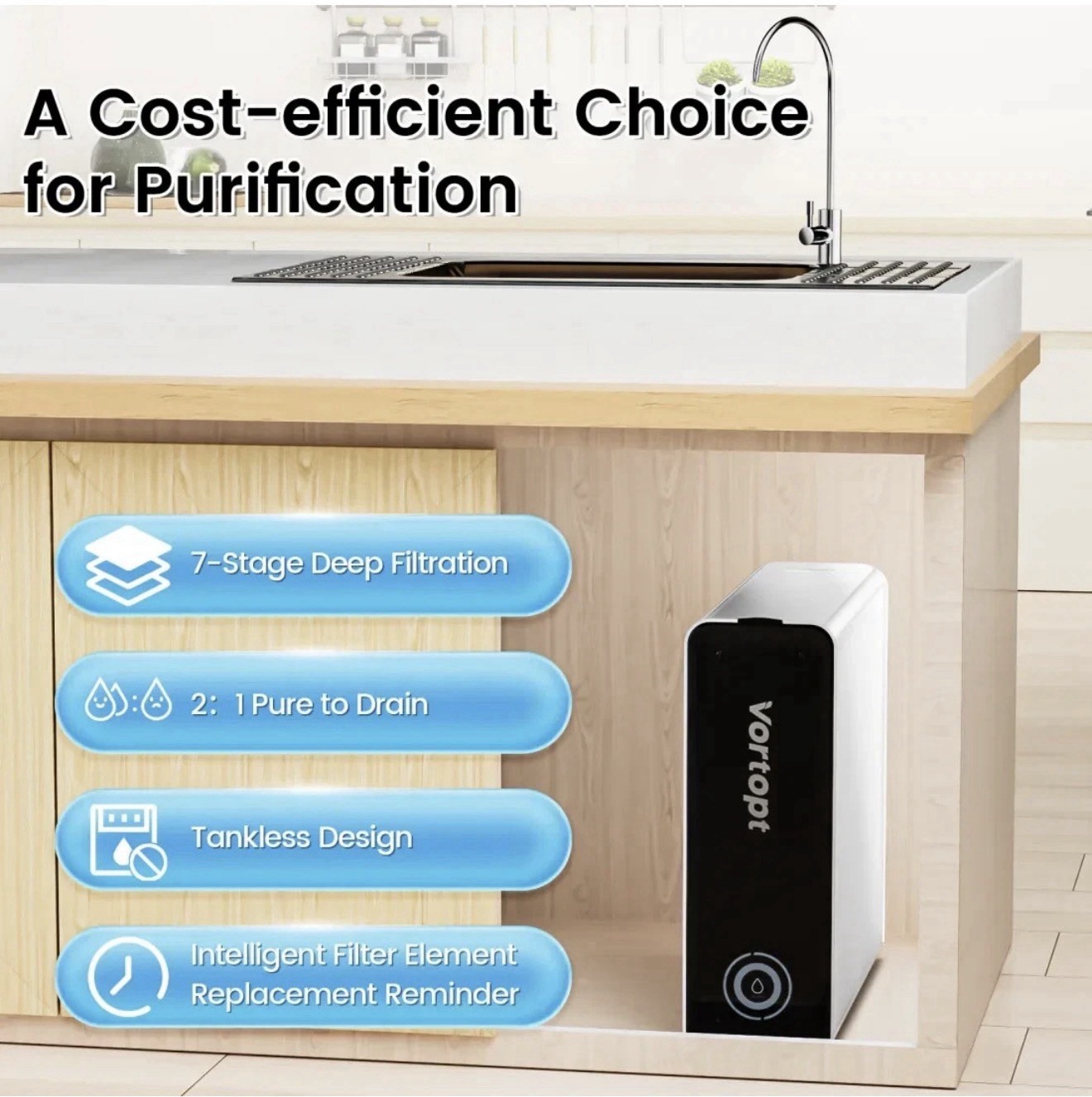 Tankless RO Reverse Osmosis System Under Sink 800 GPD Water Filter Kit
