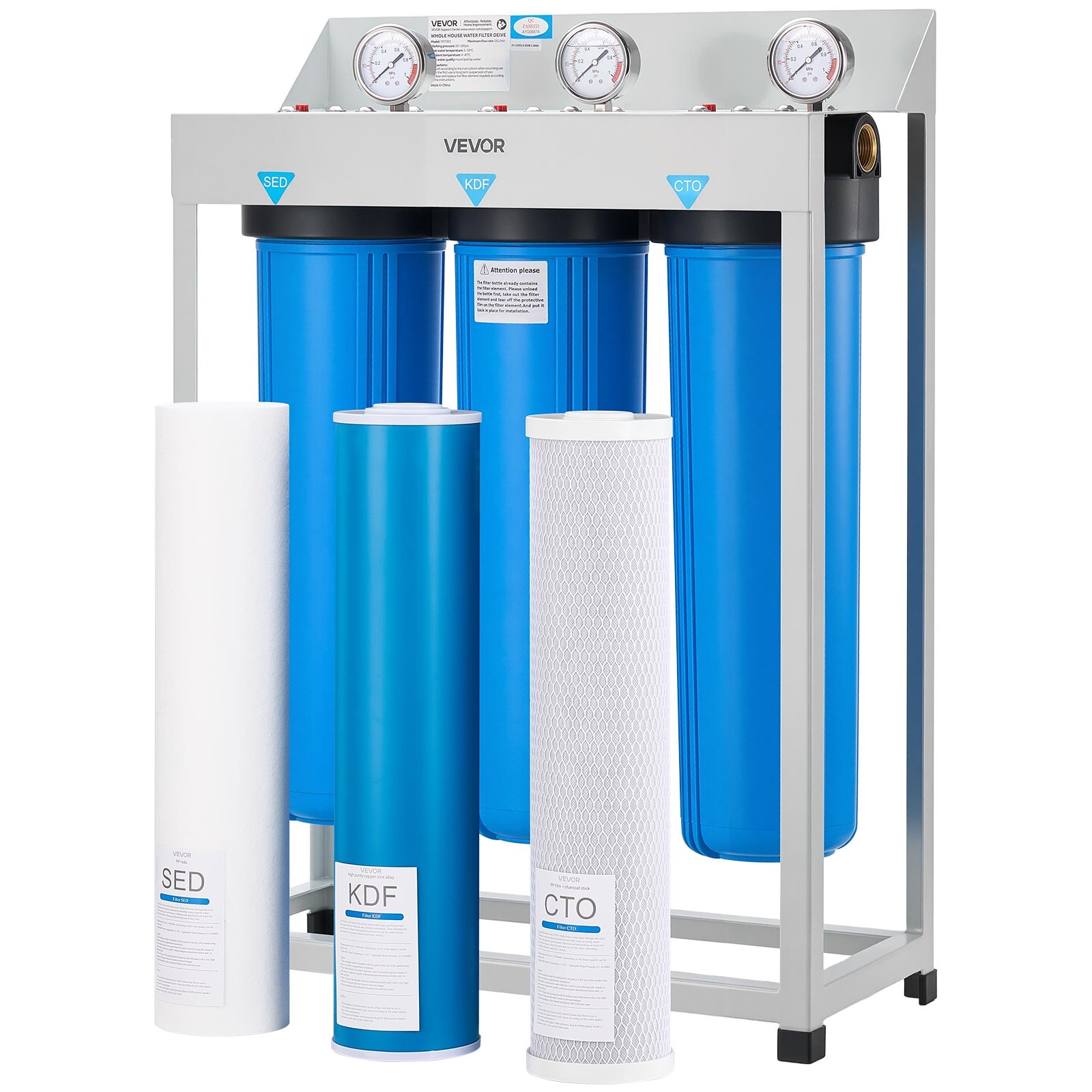 VEVOR 3-Stage Whole House Water Filter System 4.5″ x 20″ KDF Heavy Metal Removal