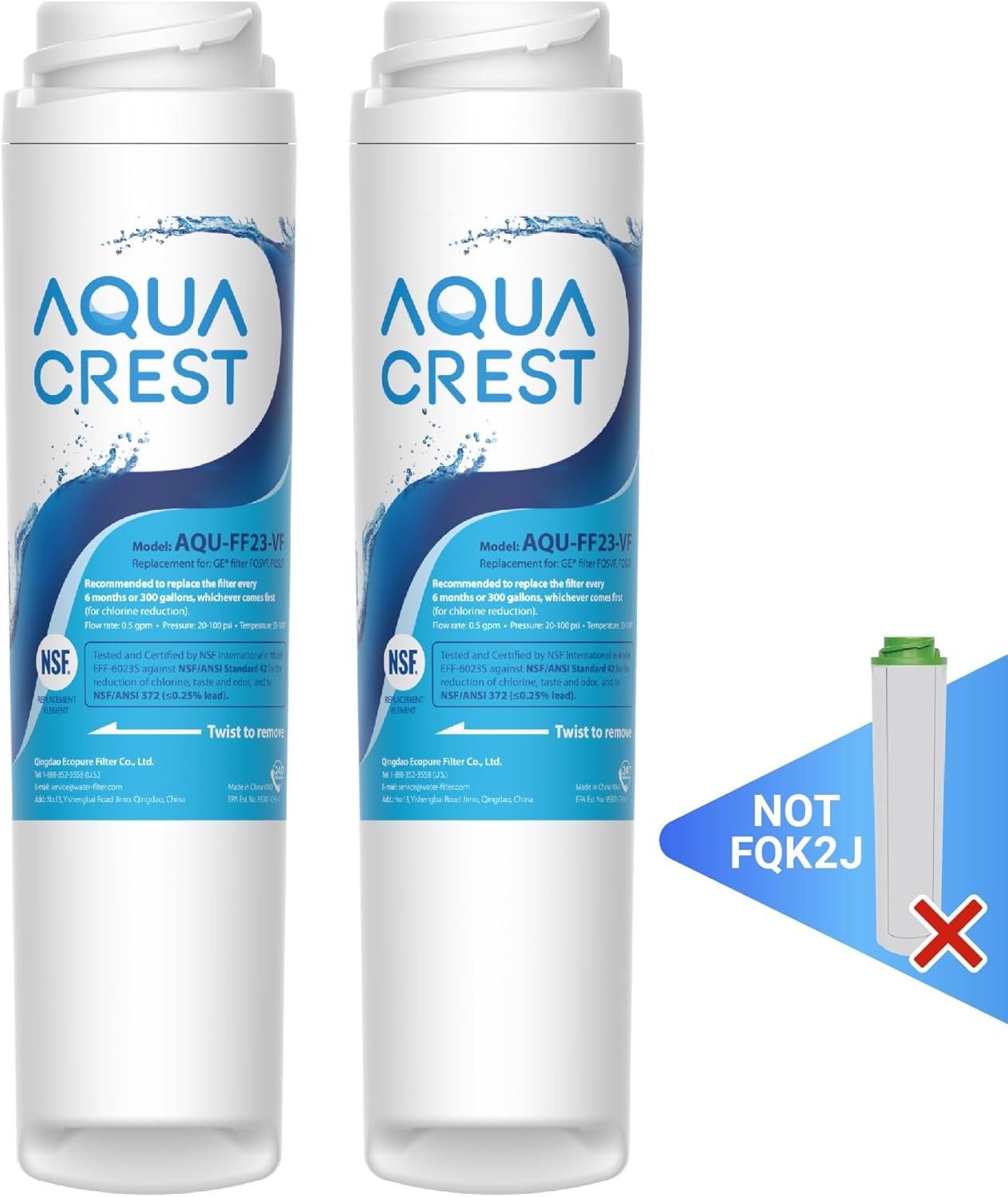 AQUA CREST FQSVF Unde Sink Water Filter, Replacement for GE® FQSVF(4)