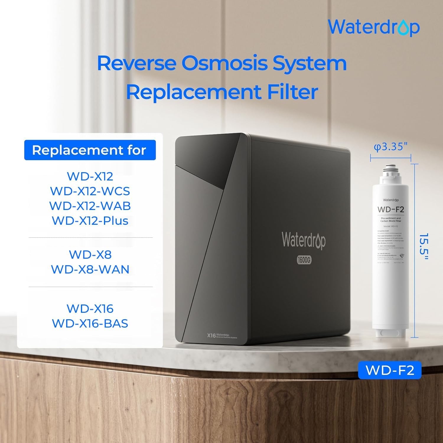 Waterdrop F2 Filter, Replacement for X8 & X12 & X16 Undersink Reverse Osmosis…