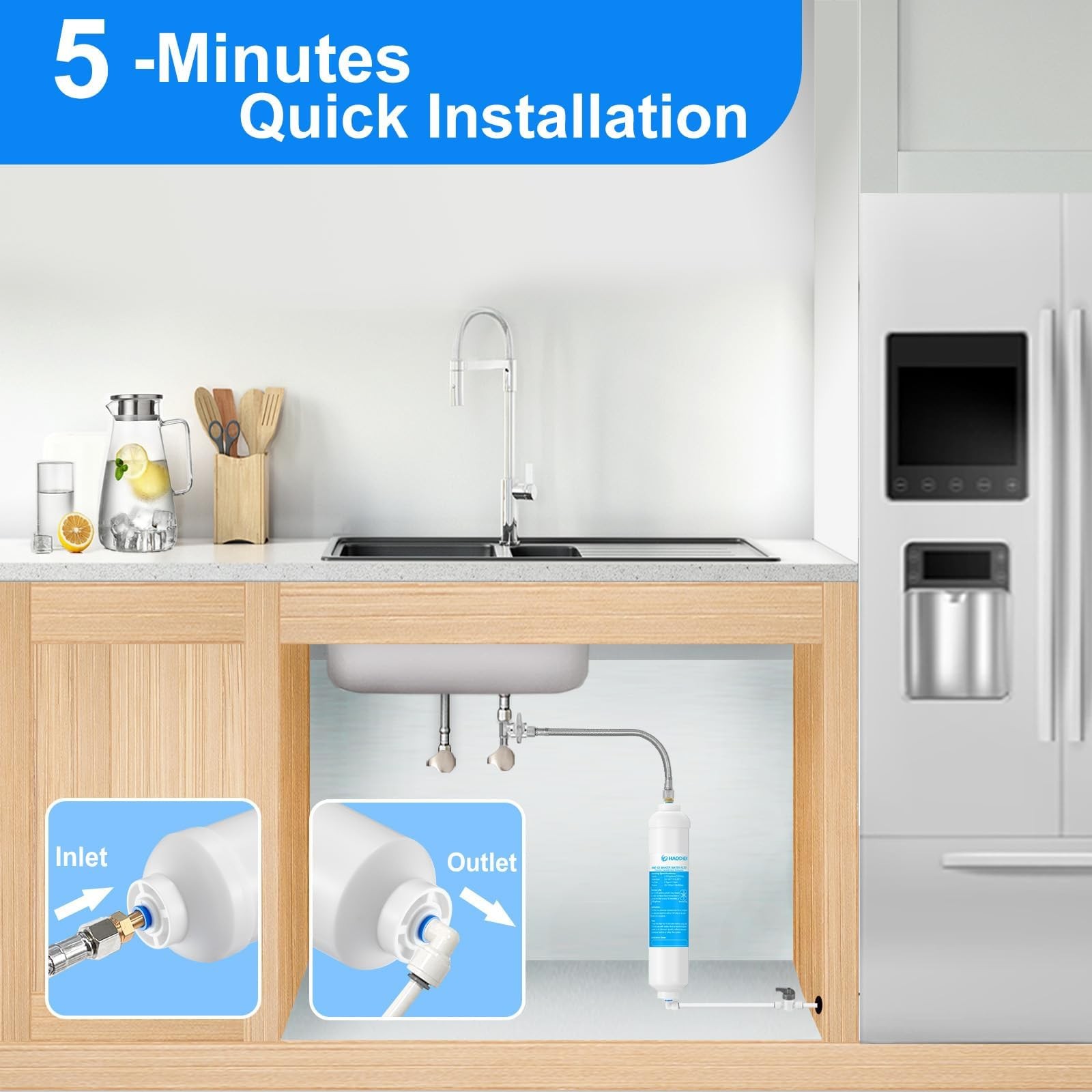 HAOCHEN Inline Water Filter for Ice Maker and Refrigerator,Include 1/4″ Water…