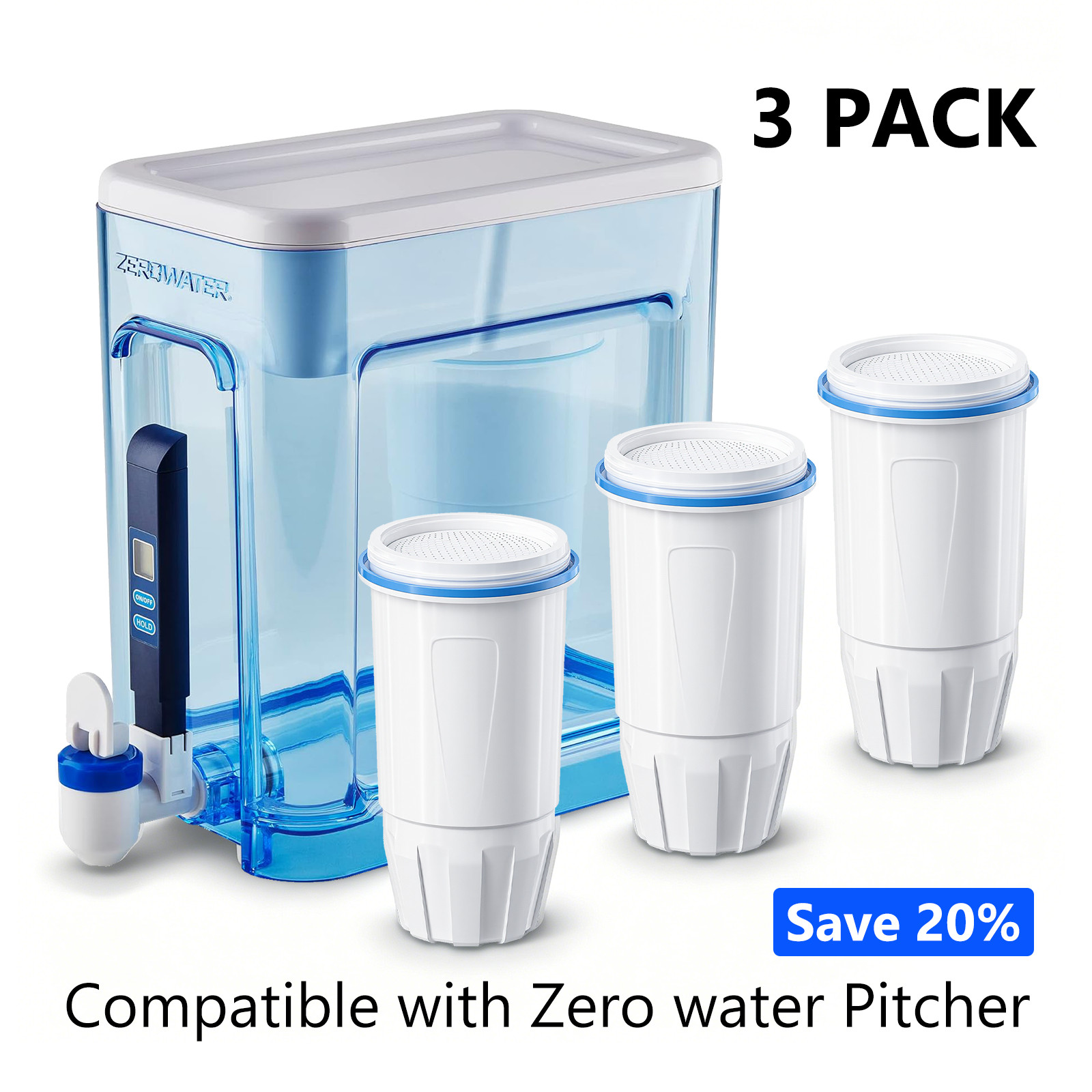 Zero Pitcher Water Filter Replacement 5-Stage 3 Pack Fit ZR-001 ZR-004