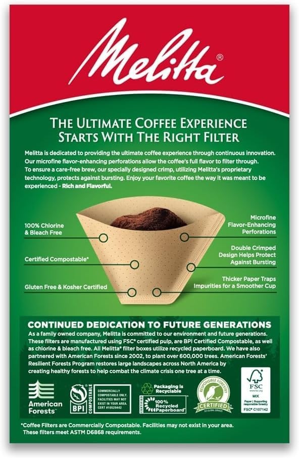 Melitta #4 Cone Coffee Filters, Unbleached Natural Brown, 100 Count