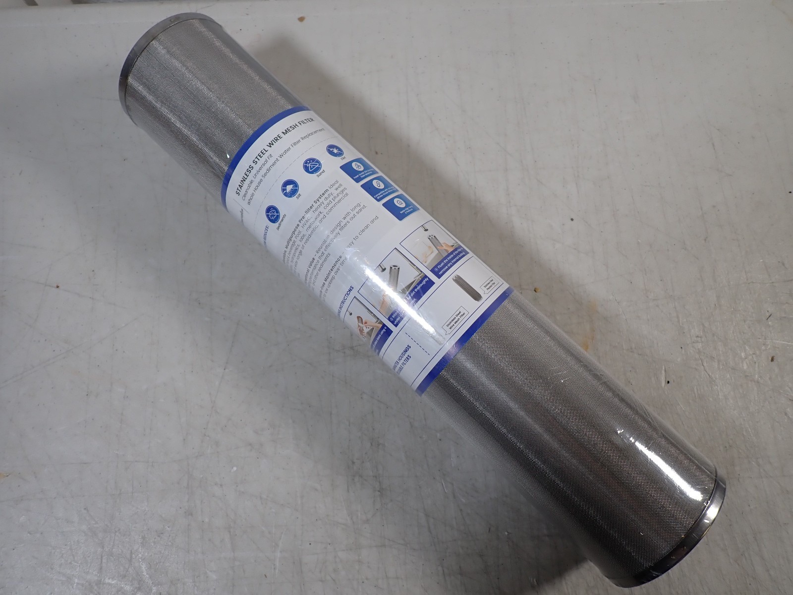 Stainless Steel 20″ Reusable Wire Mesh Whole House Filter – 25 micron 4.5″ OD