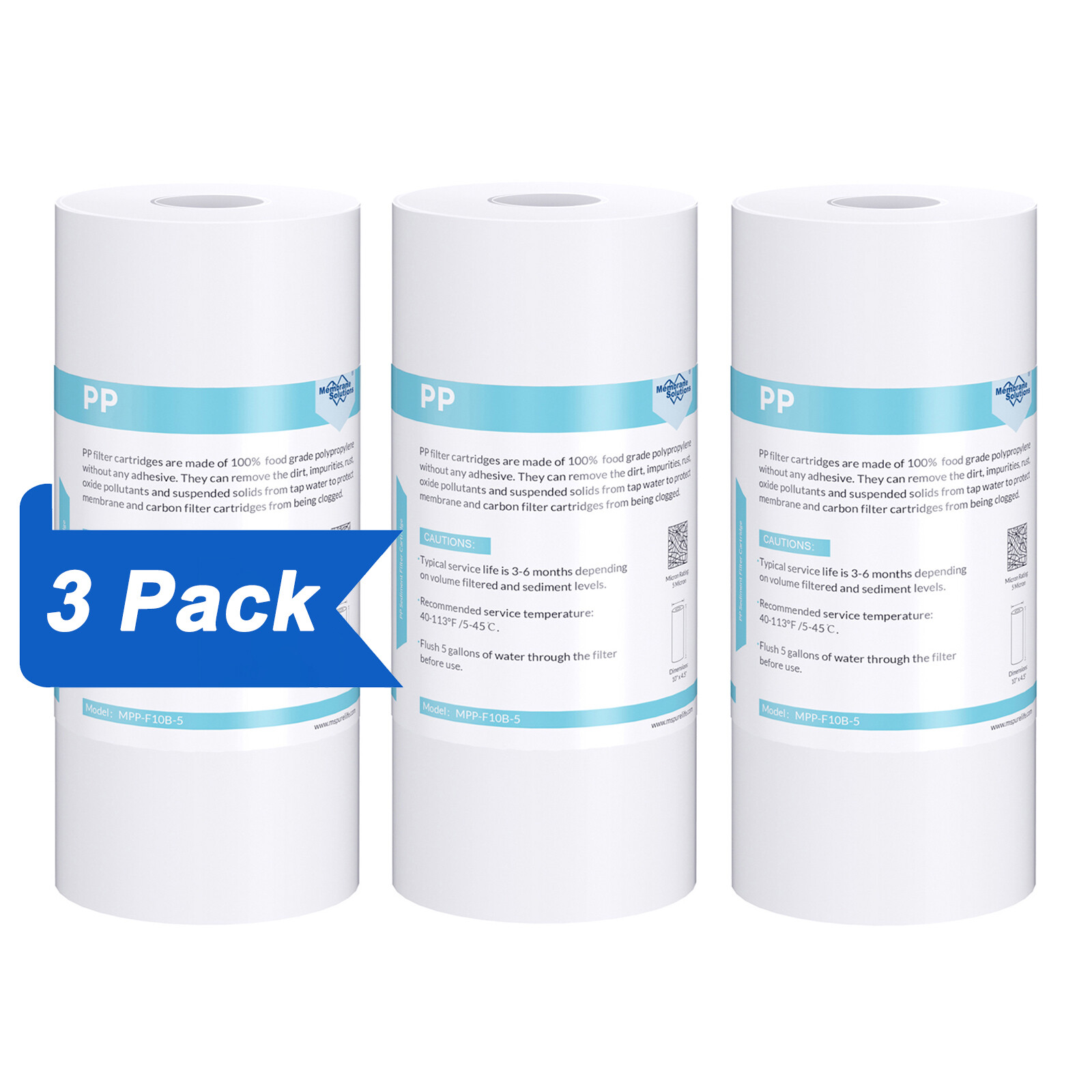 3 Pack 5 Micron 10×4.5″ Sediment Water Filter for Big Blue Whole House Cartridge