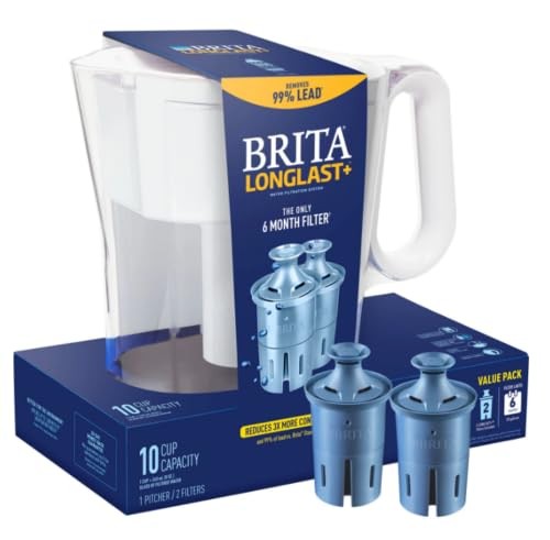BRITA LARGE 10-CUP WATER FILTER PITCHER WITH 2 LONGLAST+ FILTERS, WAVE