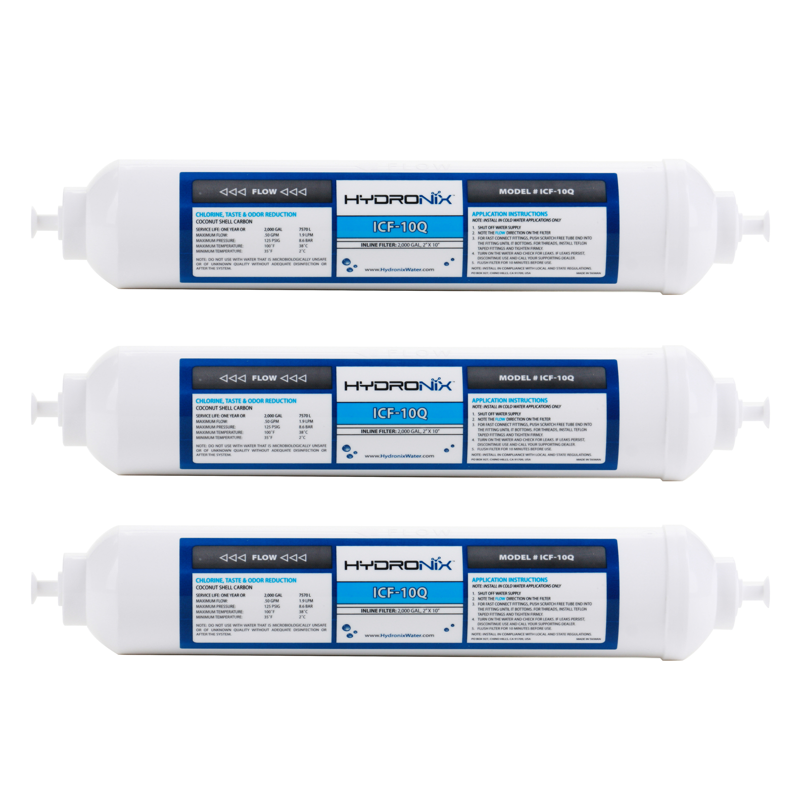 3 PACK Reverse Osmosis Post Fridge GAC Carbon Inline Water Filters 1/4″ QC Ports