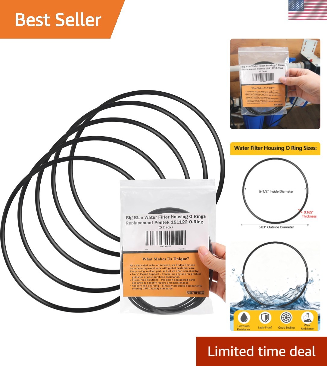 Reliable 5-Pack Water Filter Housing O-Rings – Compatible with Multiple Brands